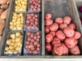 Colorful red and white potatoes at a fruit and vegetable stand Royalty Free Stock Photo