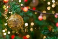 Colorful Red, Yellow and Green Christmas Tree Bokeh background of de focused glittering lights Royalty Free Stock Photo