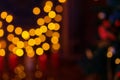 Colorful Red, Yellow and Green Christmas Tree Bokeh background of de focused glittering lights, Christmas background pattern Royalty Free Stock Photo