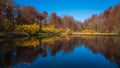 Colorful reflection of autumn trees in a mountain lake Royalty Free Stock Photo