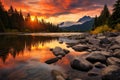 Colorful reflection High Tatra mountain lake, sunset, autumn hiking beauty