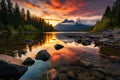 Colorful reflection High Tatra mountain lake, sunset, autumn hiking beauty