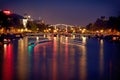 Colorful Reflection of Magere Brug Bridge in Amsterdam at Night Royalty Free Stock Photo