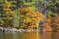 Colorful reflections of fall foliage on West Hartford reservoir.