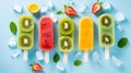 Colorful and Refreshing Fruit Popsicles on White Background