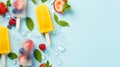 Colorful and Refreshing Fruit Popsicles on White Background