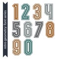 Colorful regular acute-angled digits, bright vector poster numbers with outline isolated on white background.