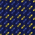 Colorful Regular Ant Seamless Pattern Representing Teamwork. Yellow and Blue