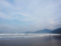 Colorful relax lonesome clean tropical white sand beach sea scene