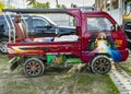 Colorful religious artwork adorns a customized Philippines transportation vehicle Royalty Free Stock Photo