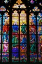 Colorful religious Stained glass windows of St. Vitus Cathedral in Prague, Czech Republic