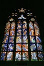Colorful religious Stained glass windows of St. Vitus Cathedral in Prague, Czech Republic