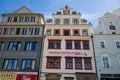 Colorful renaissance historical buildings and the puppet museum in the main Republic square of Plzen in sunny day. Pilsen, Western