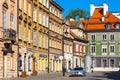 Colorful renovated tenement houses of historic New Town quarter - Nowe Miasto - along Freta street in Warsaw, Poland