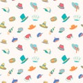 Colorful Repeat Seamless Pattern Vector Hats and Caps Illustration with White Background