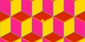Colorful Repeating Geometric Pattern of Isometric Cubes in Yellow Pink and Red Artistic Abstract Background Royalty Free Stock Photo