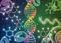 A colorful representation of a DNA double helix is central to this Royalty Free Stock Photo