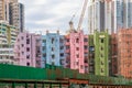 Colorful residential building under reinforcement work