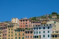 Colorful buildings on a hillside with deep blue sky in the Itailian village of Camogli Royalty Free Stock Photo