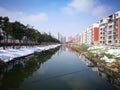 The colorful residents apartment standing river