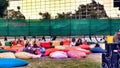 Colorful rest area in an electronic music festival