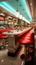 Colorful retro american diner interior design, bar, cafe Royalty Free Stock Photo