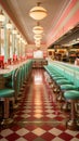 Colorful retro american diner interior design, bar, cafe Royalty Free Stock Photo