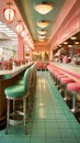 Colorful retro american diner interior design, bar, cafe Royalty Free Stock Photo