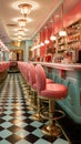 Colorful retro american diner interior design, bar, cafe Royalty Free Stock Photo