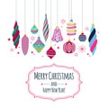 Colorful retro baubles background. Decorative christmas tree balls. Royalty Free Stock Photo