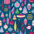 Colorful retro baubles background. Decorative christmas tree balls. Royalty Free Stock Photo