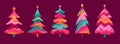 Colorful Retro Christmas Trees Collection for New Year 2023 Royalty Free Stock Photo