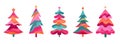 Colorful Retro Christmas Trees Collection for New Year 2023 Royalty Free Stock Photo