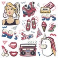 Retro collection fashion badge. cute stickers, patches, icons 90s memphis style Royalty Free Stock Photo