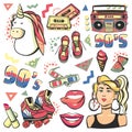 Retro collection fashion badge. cute stickers, patches, icons 90s memphis style Royalty Free Stock Photo