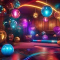 Colorful retro disco party Groovy patterns, disco balls, and energetic dance poses1
