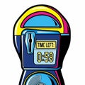 Colorful retro-futuristic parking meter with digital countdown timer displaying time left Royalty Free Stock Photo