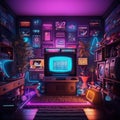 Retro Gamer Room Cyberpunk Style