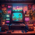 Retro Gamer Room Cyberpunk Style