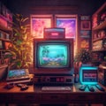 Retro Gamer Room Cyberpunk Style