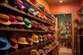 colorful retro hats displayed in a shop