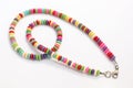 Colorful Retro Jewelery Beads Multi Colored Home Made Necklace White Background Royalty Free Stock Photo