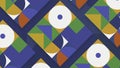 Colorful retro ornament with geometric shapes. Motion. Modernist animation with geometric multicolored figures. Colorful