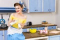 Retro pin up girl housewife in the kitchen Royalty Free Stock Photo