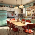 A colorful retro 1950\'s kitchen. Royalty Free Stock Photo