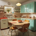 A colorful retro 1950\'s kitchen. Royalty Free Stock Photo