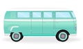 Colorful retro travel bus. Cartoon hippie van isolated on a white background. Vacation vintage vehicle.