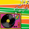 Retro 80s cartoon vinyl player music art Royalty Free Stock Photo