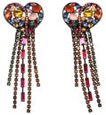 Colorful Rhinestone Hearts with Dangling Strands