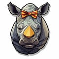 Colorful Rhino With Bow Tie Sticker In Algorithmic Art Style Royalty Free Stock Photo